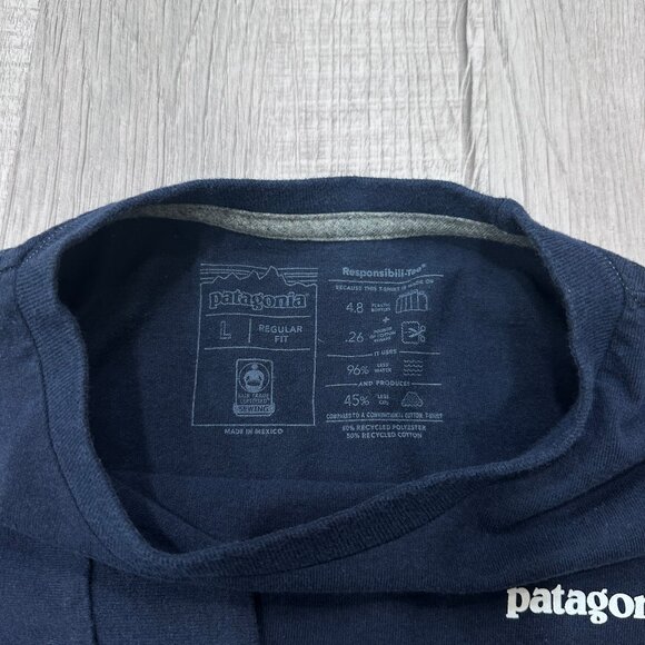 Patagonia Responsibili-tee Long Sleeve T-Shirt Men's Size L Bison Graphic Blue - Picture 4 of 11